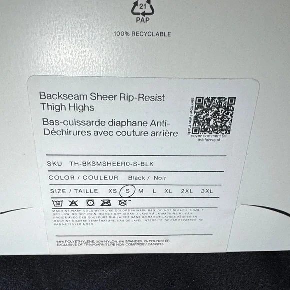 Sheertex Black Backseam  sheer resistant Thigh High Size small - Picture 2 of 6